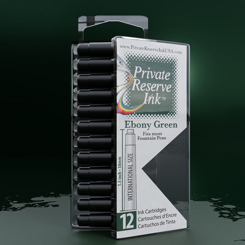 Ebony Green Ink Cartridges, 12 pcs clear box